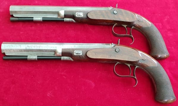 A fine pair of English percussion duelling pistols by Wilkinson of London, FOR SALE C.1840. Ref 2219